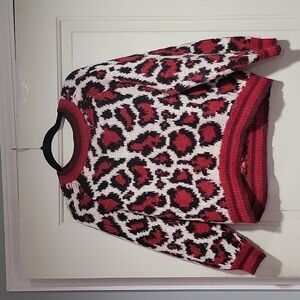 Mother Sweater The Boat Square Leopard Print Pullover Alpaca Blend Red XS